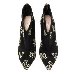 Oscar De La Renta Black Suede Flower Embroidery Ankle Boots Size 37 For Women -Oscar de la Renta Sales Shop luxury women oscar de la rentaslug used shoes p612845 001