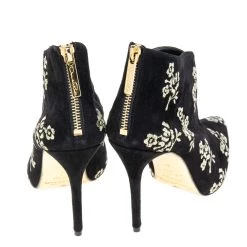 Oscar De La Renta Black Suede Flower Embroidery Ankle Boots Size 37 For Women -Oscar de la Renta Sales Shop luxury women oscar de la rentaslug used shoes p612845 003