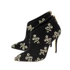 Oscar De La Renta Black Suede Flower Embroidery Ankle Boots Size 37 For Women -Oscar de la Renta Sales Shop luxury women oscar de la rentaslug used shoes p612845 007