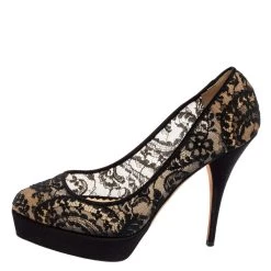 Oscar De La Renta Black Lace And Satin Platform Pumps Size 40 For Women -Oscar de la Renta Sales Shop luxury women oscar de la rentaslug used shoes p616769 001