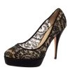 Oscar De La Renta Black Lace And Satin Platform Pumps Size 40 For Women