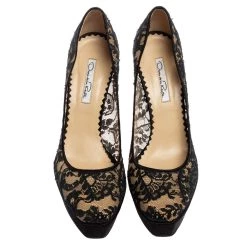 Oscar De La Renta Black Lace And Satin Platform Pumps Size 40 For Women -Oscar de la Renta Sales Shop luxury women oscar de la rentaslug used shoes p616769 008