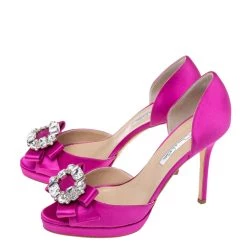 Oscar De La Renta Pink Satin Embellished D' Orsay Pumps Size 40 For Women -Oscar de la Renta Sales Shop luxury women oscar de la rentaslug used shoes p618917 008