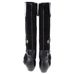 Oscar De La Renta Black Leather And Canvas Knee Length Boots Size 36.5 For Women -Oscar de la Renta Sales Shop luxury women oscar de la rentaslug used shoes p618935 002
