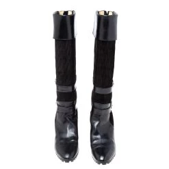 Oscar De La Renta Black Leather And Canvas Knee Length Boots Size 36.5 For Women -Oscar de la Renta Sales Shop luxury women oscar de la rentaslug used shoes p618935 003