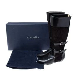 Oscar De La Renta Black Leather And Canvas Knee Length Boots Size 36.5 For Women -Oscar de la Renta Sales Shop luxury women oscar de la rentaslug used shoes p618935 005