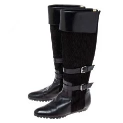 Oscar De La Renta Black Leather And Canvas Knee Length Boots Size 36.5 For Women -Oscar de la Renta Sales Shop luxury women oscar de la rentaslug used shoes p618935 006
