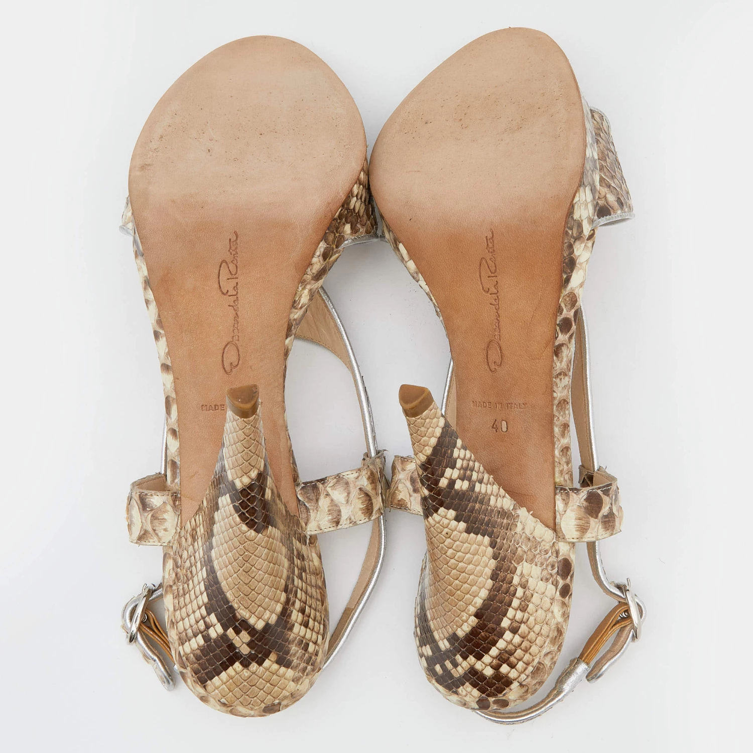 Oscar De La Renta Beige/Brown Python Leather Platform Ankle Strap Sandals Size 40 For Women 8 Oscar De La Renta Beige/Brown Python Leather Platform Ankle Strap Sandals Size 40 For Women - Image 6