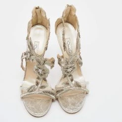 Oscar De La Renta Metallic Gold Crinkled Leather Ambria Embroidered Cut Out Sandals Size 39 For Women -Oscar de la Renta Sales Shop luxury women oscar de la rentaslug used shoes p631447 004