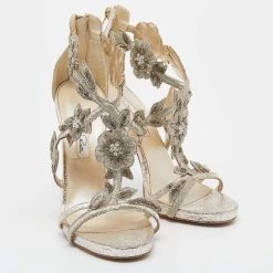 Oscar De La Renta Metallic Gold Crinkled Leather Ambria Embroidered Cut Out Sandals Size 39 For Women -Oscar de la Renta Sales Shop luxury women oscar de la rentaslug used shoes p631447 005