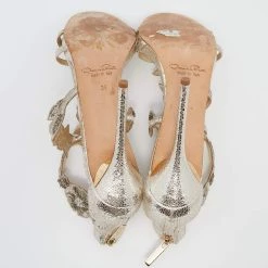 Oscar De La Renta Metallic Gold Crinkled Leather Ambria Embroidered Cut Out Sandals Size 39 For Women -Oscar de la Renta Sales Shop luxury women oscar de la rentaslug used shoes p631447 007