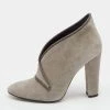 Oscar De La Renta Grey Suede Block Heel Booties Size 37 For Women -Oscar de la Renta Sales Shop luxury women oscar de la rentaslug used shoes p637815 001