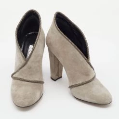 Oscar De La Renta Grey Suede Block Heel Booties Size 37 For Women -Oscar de la Renta Sales Shop luxury women oscar de la rentaslug used shoes p637815 003