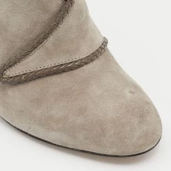 Oscar De La Renta Grey Suede Block Heel Booties Size 37 For Women -Oscar de la Renta Sales Shop luxury women oscar de la rentaslug used shoes p637815 004