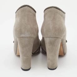 Oscar De La Renta Grey Suede Block Heel Booties Size 37 For Women -Oscar de la Renta Sales Shop luxury women oscar de la rentaslug used shoes p637815 005