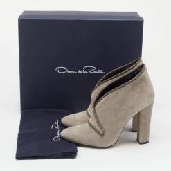 Oscar De La Renta Grey Suede Block Heel Booties Size 37 For Women -Oscar de la Renta Sales Shop luxury women oscar de la rentaslug used shoes p637815 006