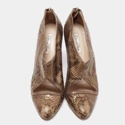 Oscar De La Renta Btown/Gold Python Booties Size 40.5 For Women -Oscar de la Renta Sales Shop luxury women oscar de la rentaslug used shoes p661706 001