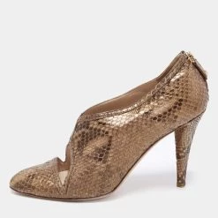 Oscar De La Renta Btown/Gold Python Booties Size 40.5 For Women