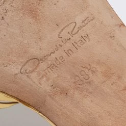 Oscar De La Renta Gold Leather Abigail Feather Ankle-Strap Sandals Size 38.5 For Women -Oscar de la Renta Sales Shop luxury women oscar de la rentaslug used shoes p662007 003