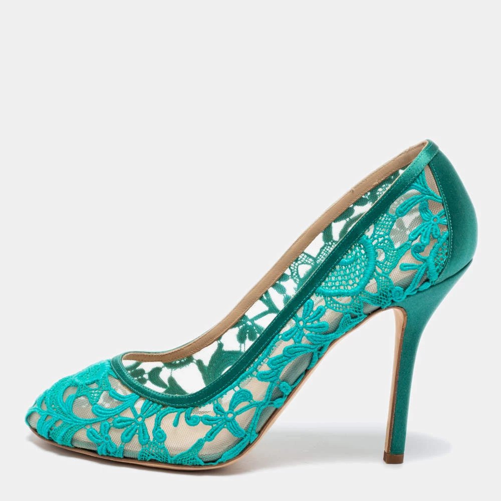 Oscar De La Renta Green Lace And Mesh Pumps Size 41 For Women 3 Oscar De La Renta Green Lace And Mesh Pumps Size 41 For Women