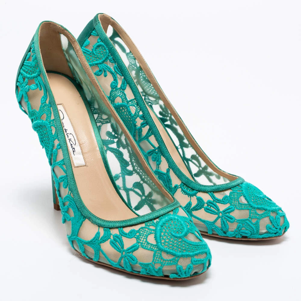 Oscar De La Renta Green Lace And Mesh Pumps Size 41 For Women 6 Oscar De La Renta Green Lace And Mesh Pumps Size 41 For Women - Image 4