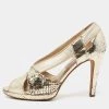 Oscar De La Renta Gold Embossed Snakeskin And Leather Peep-Toe Pumps Size 37.5 For Women -Oscar de la Renta Sales Shop luxury women oscar de la rentaslug used shoes p679119 004