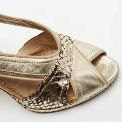 Oscar De La Renta Gold Embossed Snakeskin And Leather Peep-Toe Pumps Size 37.5 For Women -Oscar de la Renta Sales Shop luxury women oscar de la rentaslug used shoes p679119 009