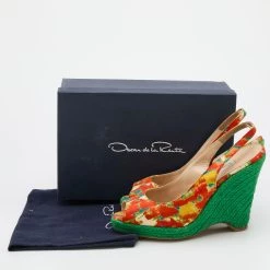 Oscar De La Renta Multicolor Fabric Espadrille Platform Wedge Peep-Toe Slingback Sandals Size 40 For Women -Oscar de la Renta Sales Shop luxury women oscar de la rentaslug used shoes p685899 001