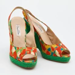 Oscar De La Renta Multicolor Fabric Espadrille Platform Wedge Peep-Toe Slingback Sandals Size 40 For Women -Oscar de la Renta Sales Shop luxury women oscar de la rentaslug used shoes p685899 005