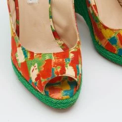 Oscar De La Renta Multicolor Fabric Espadrille Platform Wedge Peep-Toe Slingback Sandals Size 40 For Women -Oscar de la Renta Sales Shop luxury women oscar de la rentaslug used shoes p685899 006