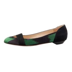 Oscar De La Renta Multicolor Printed Satin And Suede Ballet Flats Size 38.5 For Women