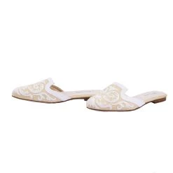 Oscar De La Renta Oscar De Renta Beige And White Embroidered Raffia Calista Slippers Size 37 For Women -Oscar de la Renta Sales Shop luxury women used shoes p203995 001