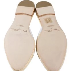 Oscar De La Renta Oscar De Renta Beige And White Embroidered Raffia Calista Slippers Size 37 For Women -Oscar de la Renta Sales Shop luxury women used shoes p203995 002