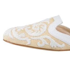 Oscar De La Renta Oscar De Renta Beige And White Embroidered Raffia Calista Slippers Size 37 For Women -Oscar de la Renta Sales Shop luxury women used shoes p203995 006